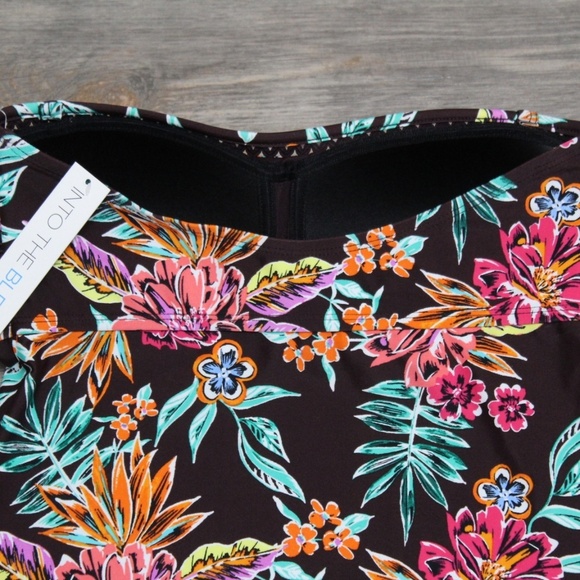 NWT Into the Bleu by Amerex Brown Floral Tankini Top Size 6 Strapless Swimsuit - Picture 7 of 8